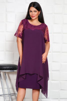 Rochie cu broderie Prima Mov - 46Marimea foto