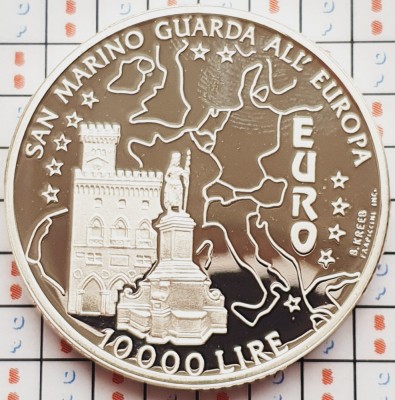 1329 San Marino 10000 Lire 1996 Euro (tiraj 33.000) km 342 UNC argint foto