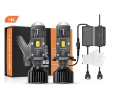 Set Becuri auto H4 LED cu lupa, Y10 , 200%, 60W 6400LM, 6000K, 360 Canbus - 12V