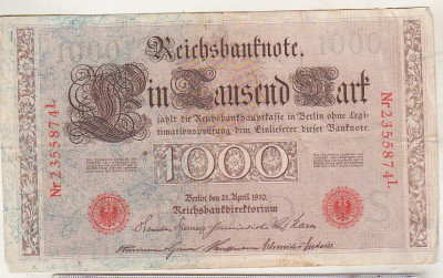 bnk bn Germania 1000 marci 1910 KM44b circulata foto