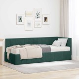 vidaXL Cadru de pat colțar cu saltea Verde &icirc;nchis 80 x 200 cm Catifea