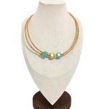 Colier dublu din pluta cu margele ceramice turcoaz