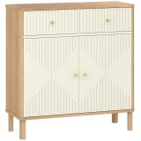 HOMCOM Bufet, corp de depozitare canelat cu blat cu aspect de stejar, 2 sertare, 2 uși, poliță reglabilă, 77x30x80cm, crem | Aosom Romania