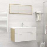 Set mobilier de baie, 2 piese, alb și stejar sonoma, PAL