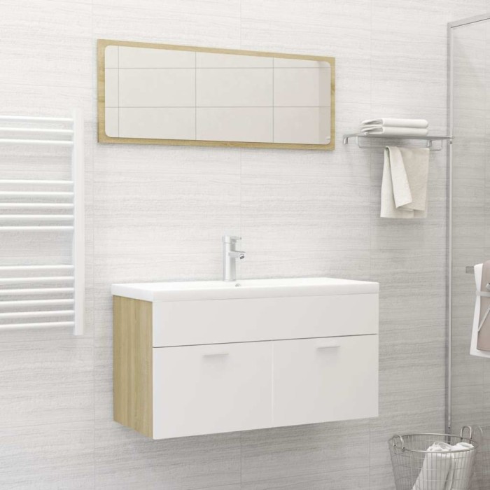 Set mobilier de baie, 2 piese, alb și stejar sonoma, PAL