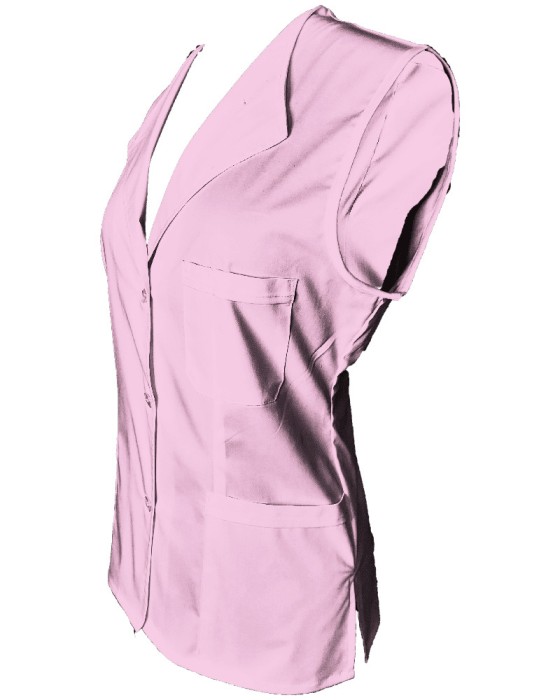Vesta Medicala Pe Stil cu Elastan, Roz Deschis cu nasturi - 2XL