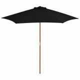 Umbrela de soare de exterior cu stalp din lemn, negru, 270 cm GartenMobel Dekor, vidaXL