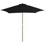 Gossi umbrela de soare de gradina cu stalp din lemn, negru, 270 cm