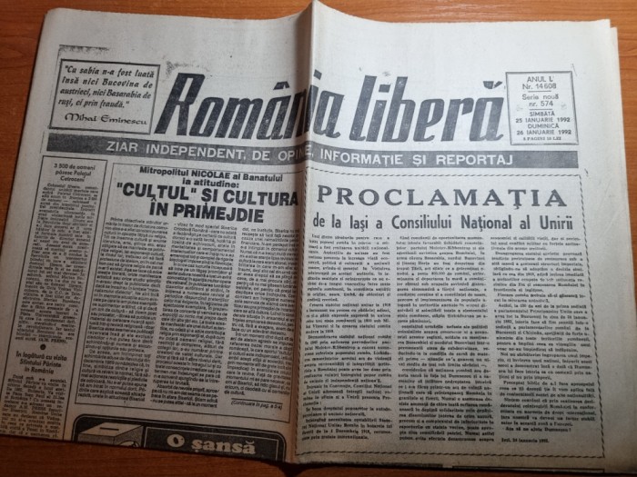 romania libera 25-26 ianuarie 1992-art. mica unire