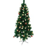 Set brad artificial de craciun 350 ramuri cu ace 3d 12 cm si elemente decorative tip pin, verde, Oem