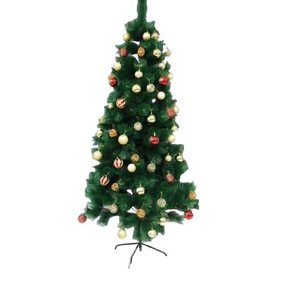 Set brad artificial de craciun 350 ramuri cu ace 3d 12 cm si elemente decorative tip pin, verde foto
