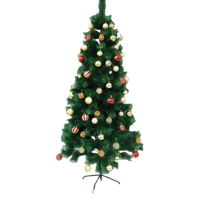 Set brad artificial de craciun 350 ramuri cu ace 3d 12 cm si elemente decorative tip pin, verde