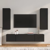 vidaXL Set dulap TV, 4 piese, negru, lemn prelucrat
