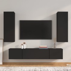 vidaXL Set dulap TV, 4 piese, negru, lemn prelucrat