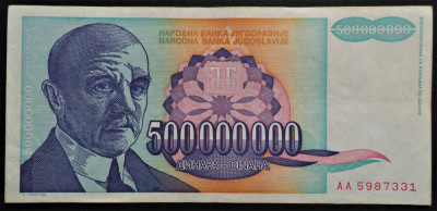 Bancnota 500000000 Dinari/Dinara - YUGOSLAVIA, anul 1993 * cod 328 foto