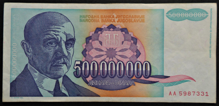 Bancnota 500000000 Dinari/Dinara - YUGOSLAVIA, anul 1993 * cod 328
