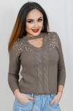 J954-1581 Pulover tricotat cu choker si perle sidefate, M