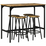 HOMCOM Scaune bar si Masa Bar, 5 piese, cu 4 Scaune Rotunde, Economie de Spațiu, Design Rustic Maro, pentru Bucătărie | Aosom Romania