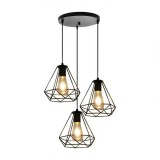 Lustra Vintage 3 Pendule Ideallstore, Neagra, E27, Metal, 3x40W, Reglabila 100cm, Lumina Calda/Rece/Naturala, Design Modern Industrial