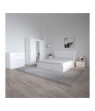 Dormitor Dante, 5 Piese, Pat 160 X 200, 2Noptiere, Dulap Bianka Alb, Comoda Alice Alb, Culoare Alb