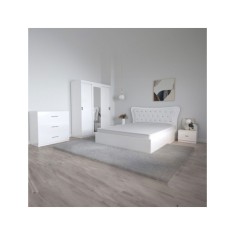 Dormitor Dante, 5 Piese, Pat 160 X 200, 2Noptiere, Dulap Bianka Alb, Comoda Alice Alb, Culoare Alb