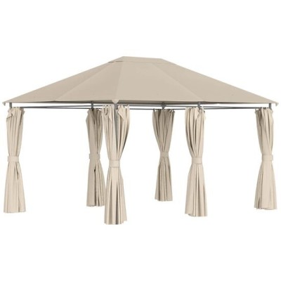 Pavilion/foisor pentru gradina/terasa, cadru metalic, cu perdele, bej, 4x3x2.64 m GartenVIP DiyLine foto