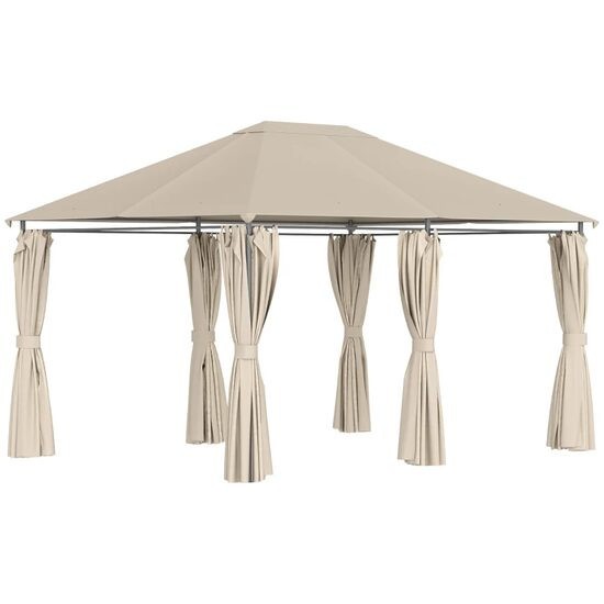 Pavilion/foisor pentru gradina/terasa, cadru metalic, cu perdele, bej, 4x3x2.64 m GartenVIP DiyLine