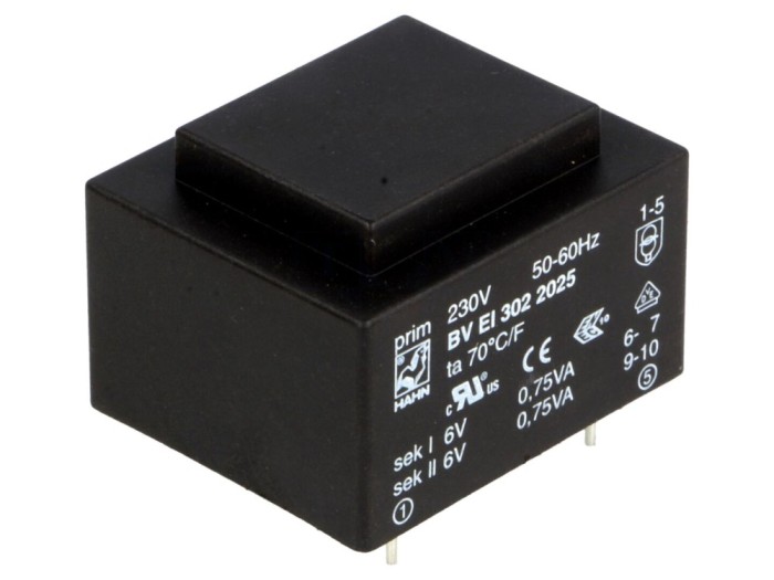 Transformator &icirc;ncapsulat 1,5VA 230V 6V