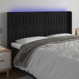 vidaXL Tăblie de pat cu LED, negru, 203x16x118/128 cm, catifea