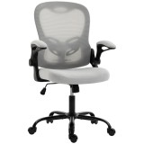 HOMCOM Scaun de birou ergonomic, fotoliu de birou din plasă, brațe rabatabile, &icirc;nălțime reglabilă, funcție de &icirc;nclinare, Gri | Aosom Romania