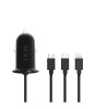 Adaptor 3in1 pentru bricheta auto 12-24V - USB + cablu Lightning Micro USB si USB Type-C 3.1A negru M`N`C 54920BK, MNC