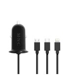 Adaptor 3in1 pentru bricheta auto 12-24V - USB + cablu Lightning Micro USB si USB Type-C 3.1A negru M`N`C 54920BK, MNC