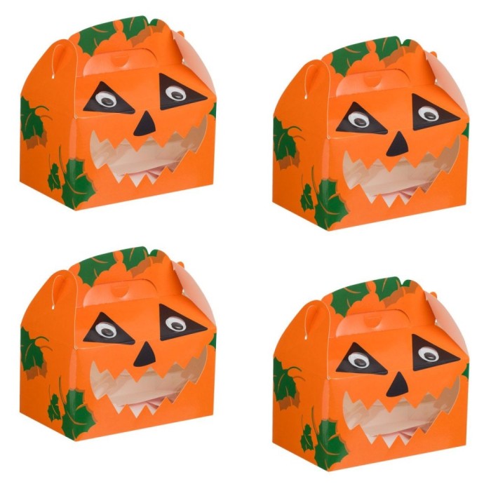 Cutii Dulciuri Halloween, Model Dovleac Portocaliu 3D, Set 4 Bucăți, Dimensiuni 16x9.8x9cm