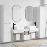 Cumpara ieftin Set dulap baie 5 buc. Alb foarte lucios 33 x 34,5 x 160 cm