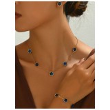 Cumpara ieftin Set Seraphine, Colier, Cercei si Bratara, Albastru cu Auriu, Otel Inoxidabi - 111210