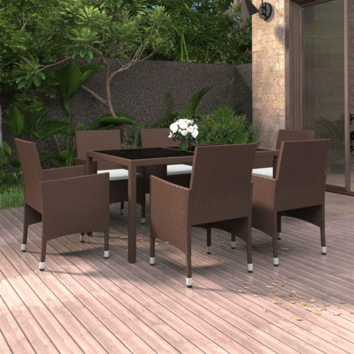 Set mobilier gradina, 7 piese, maro, poliratan si sticla GartenMobel Dekor