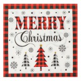 șervețele de Masă, Model &quot;Merry Christmas&quot;, Carouri cu Brazi, 33x33cm, Set 20 Bucăți, Alb/Roșu, 2 Straturi