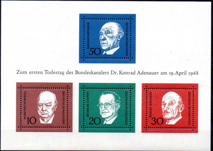 GERMANIA 1968, Personalitati, bloc neuzat, MNH