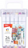 Marker Sketching varf dublu 1mm 7mm 24 buc set in cutie