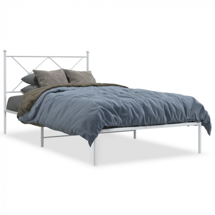vidaXL Cadru de pat din metal cu tăblie, alb, 107x203 cm