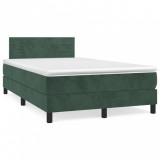VidaXL Pat cu arcuri, saltea și LED, verde &icirc;nchis, 120x190 cm, catifea 3270162