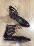 Balerini - pantofi dama noi piele naturala burgundy / grena model deosebit marime 37