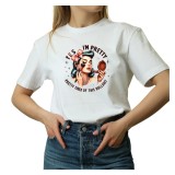 Tricou Dama alb, retro stil USA, cu text sarcastic, marimea M
