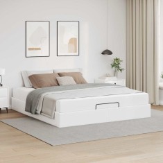 vidaXL Cadru de pat cu saltea Alb pur 160 x 200 cm Piele artificială