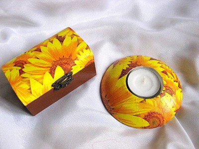 Set cadou cutie si suport lumanare cu floarea soarelui 25953 foto