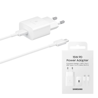 Incarcator Samsung tip C + cablu Type-C 15W, alb, EP-T1510XWEGEU, blister foto
