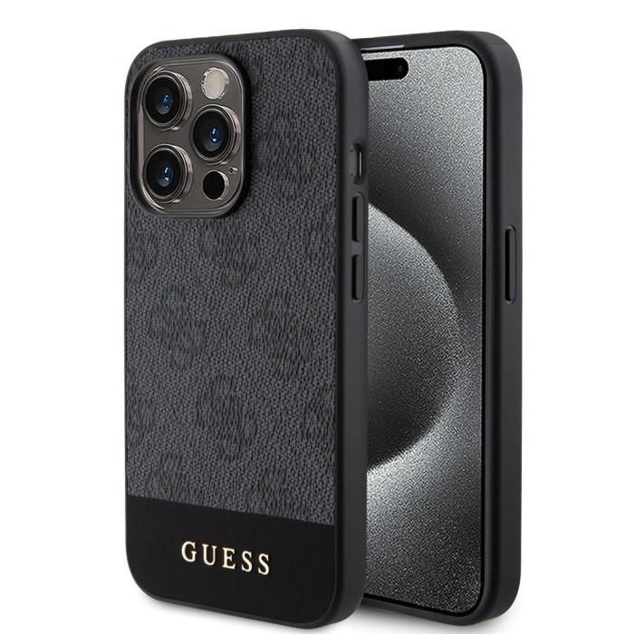 Husa originala Guess iPhone 15 Pro Max Hardcase 4G Stripe Collection, gri, GUHCP15XG4GLGR