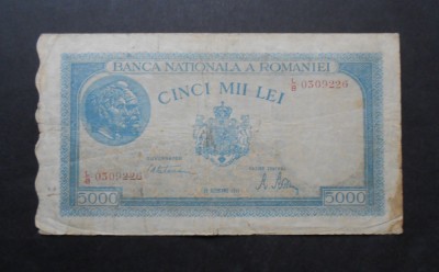 5000 lei 20 decemvrie (decembrie) 1945 L/B0309. Filigran BNR vertical foto