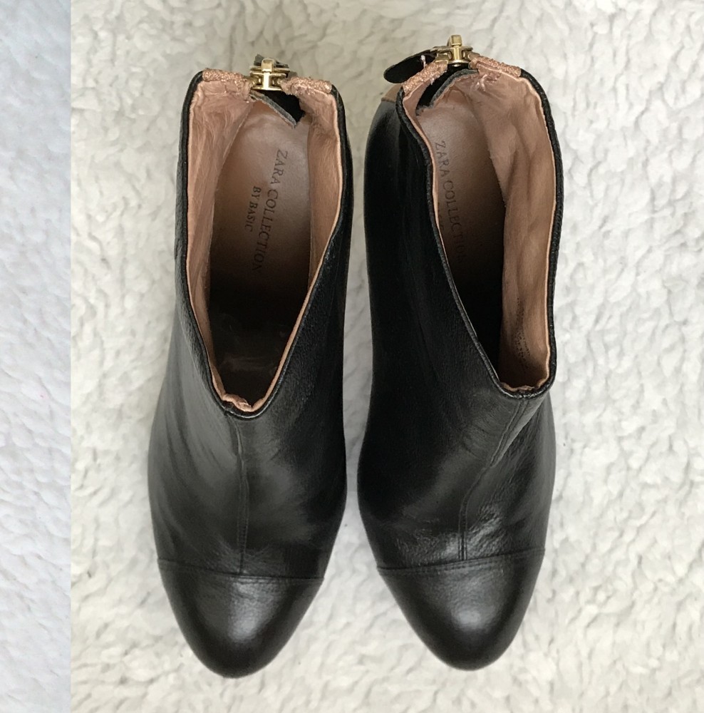 BOTINE NEGRE DAMA PIELE ZARA GHETE FEMEI TOC CUI 12 cm FERMOAR SPATE  PLATFORMA, 39, Piele naturala, Negru | Okazii.ro