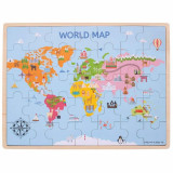Puzzle din lemn - Harta lumii - 35 piese, Bigjigs